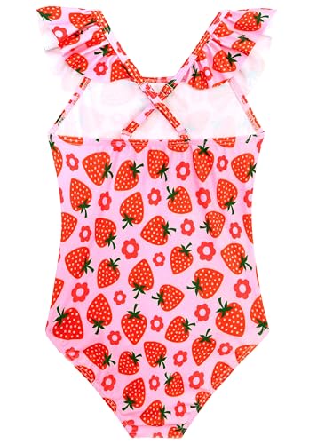 XiaoMoSha Girls Swimsuits 5-6 Years Ruffled Round Neck One-Piece Bathing Suit UPF 50+ Summer Hawaii Swimwear - Cutestrawberry