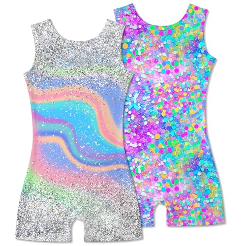 Gymnastics Leotards for Girls - 2 Pack Sleeveless Biketards with Shorts