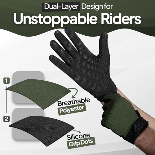 Kids Cycling Gloves Pack of 3 - Youth Motorcycle & BMX Gloves, Small Army Green/Black/Red