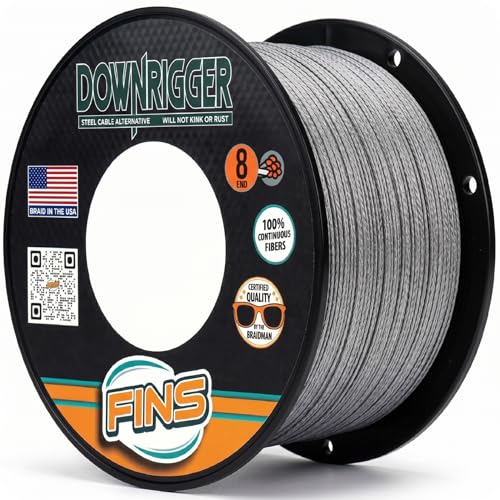 FINS Braided Downrigger Fishing Line 200lb, 100 Yards, Made in USA, Grey