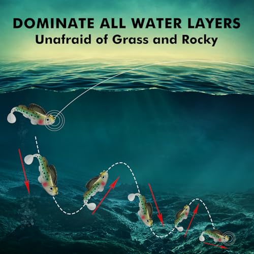 GOTOUR A1-2.8'' 0.4oz Pre-Rigged Soft Fishing Lures with Weedless Hooks for Bass & Trout