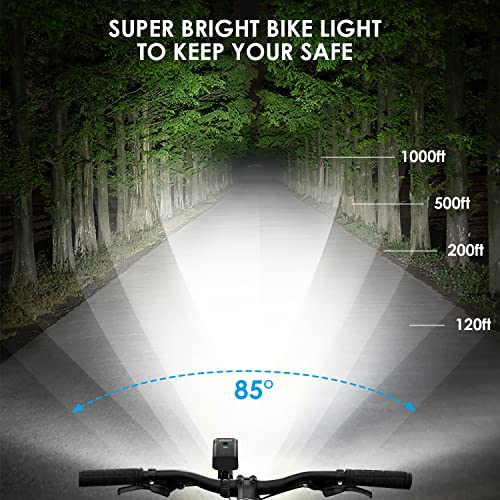 KASLIGHT Black 8 LED 10000 Lumens Rechargeable Bike Headlight Set with Taillights
