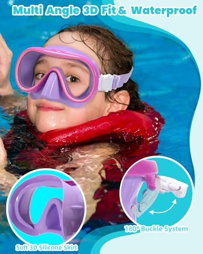 Seago Kids Swim Goggles with Nose Cover - Purple & Green, 6-14 Years