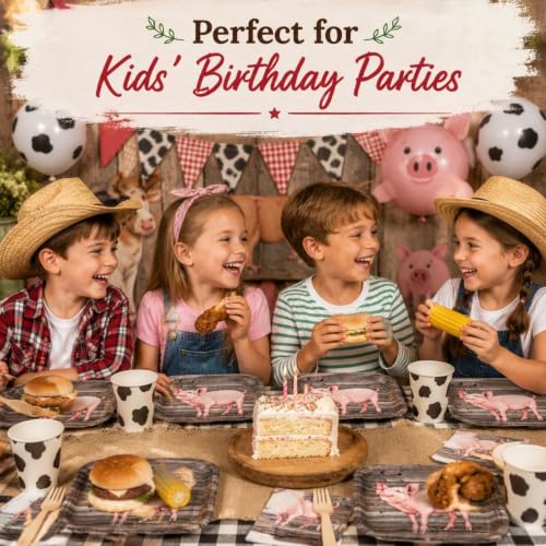 Havercamp Pig Barnwood Plates - 24 Pack, 9 Inch Farm Theme Party Plates