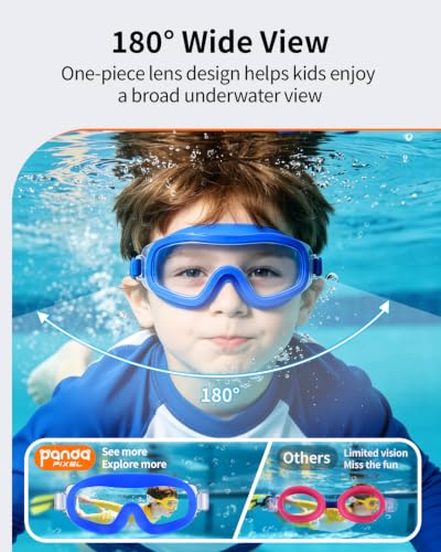 Pixel Panda Kids Swimming Goggles 2-Pack for Ages 3-14 with Fabric Straps - Dark Blue & Pink