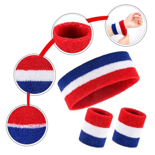 Colorful Striped Sweatband Set - Headband & Wristbands - Red, White & Blue