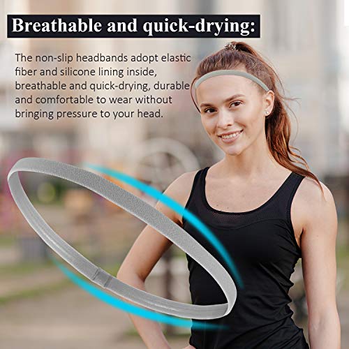 Non-Slip Elastic Sports Headbands - Set of 4, Black, Gray, and White