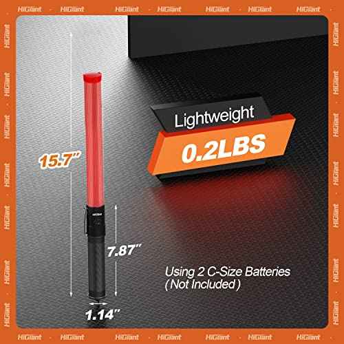 HiGiant 6 Pack 16 Inch Traffic Wand, LED Traffic Control Baton, Red Light Wands with Flashing Modes, Air Traffic Control Light with Side Clip for Parking Direct, Airport Safety