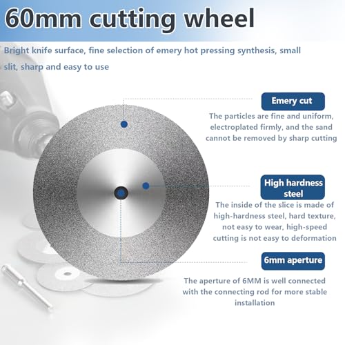 5 Pieces 60mm Glass Cutting Disc Diamond Cutting Disc Cut Off Wheels with 5Pcs Mandrel 1/8'' Shank Stone Blade for Polishing Tiles Marble Plastic Jade Rotary Tool Drill Attachment 2.36 Inch