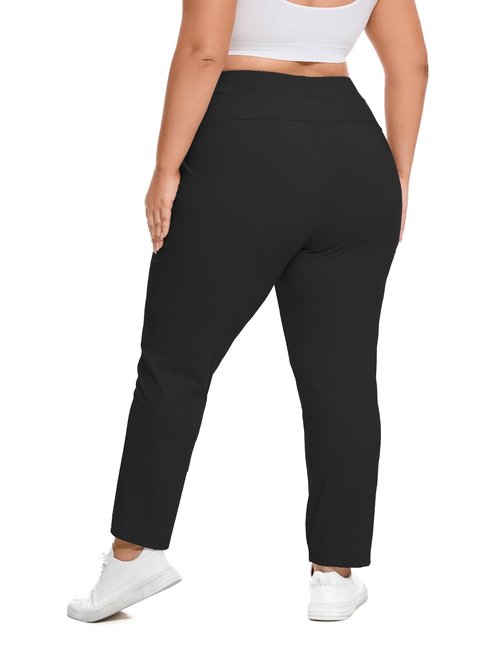COOTRY Women's Plus Size Pants 7/8 Stretch Sweatpants Golf Athletic Travel Work Casual Joggers with Deep Pockets Black 3XL