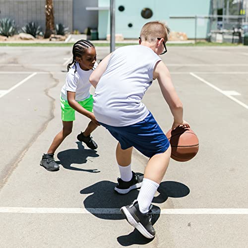 Boys Basketball Athletic Shorts - 5 Pack Quick Dry with Pockets, Large - Black, Dark Grey, Navy, Light Grey