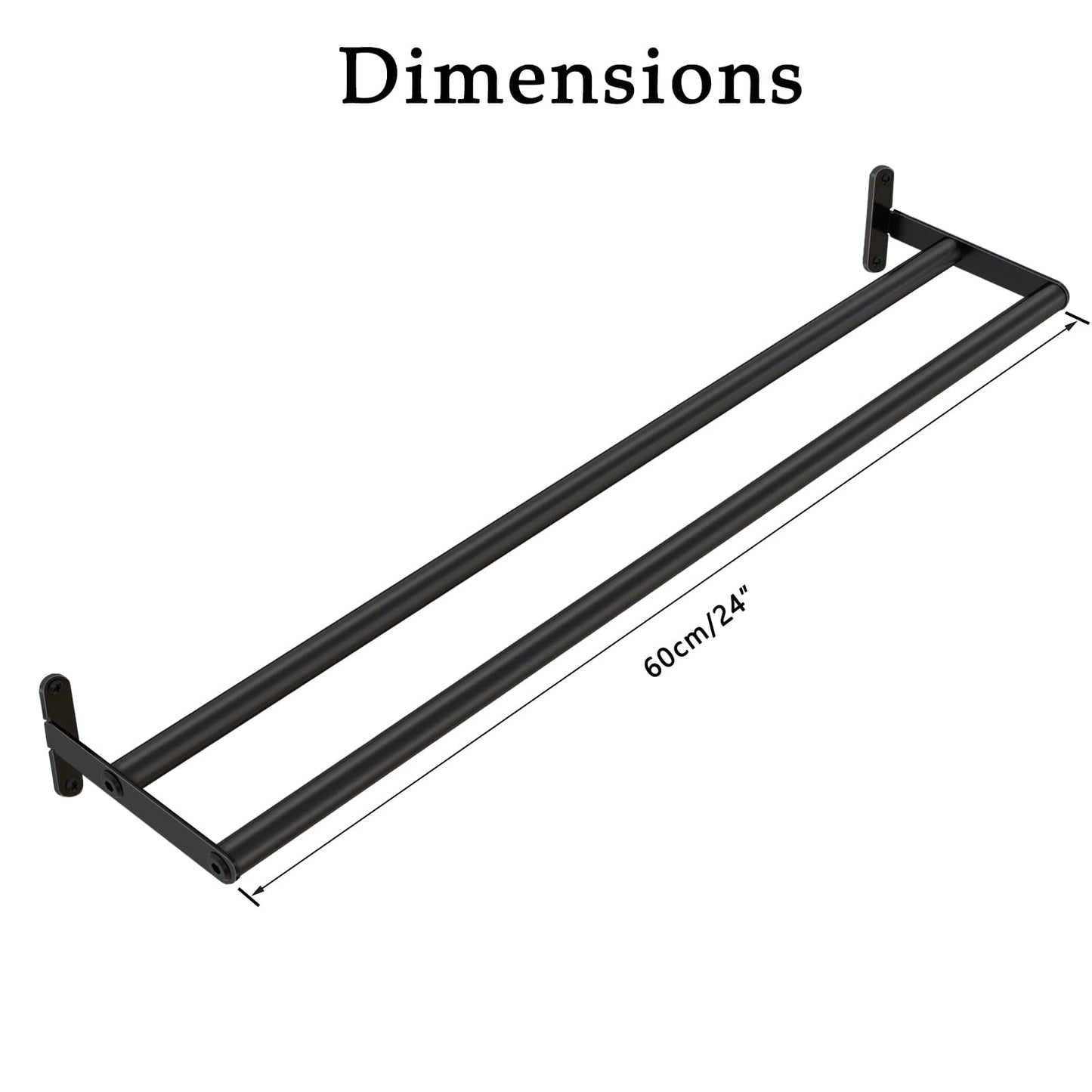 XEENEW Double Towel Bar, 24 Inch Towel Racks for Bathroom, Stainless Steel Bathroom Towel Holder, Towel Rack Wall Mounted Towel Hanger Towel Rod, Matte Black