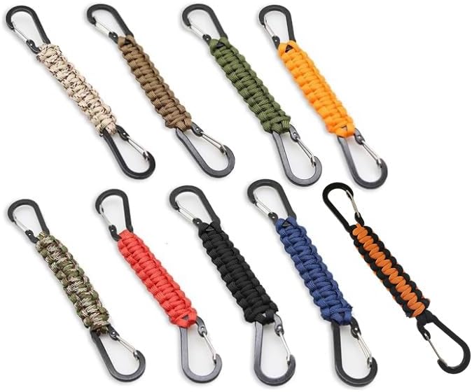 Skiennix 9 PCS Paracord Keychain Carabiner Clips - Durable D Ring Lanyard Hooks for Keys & Water Bottles