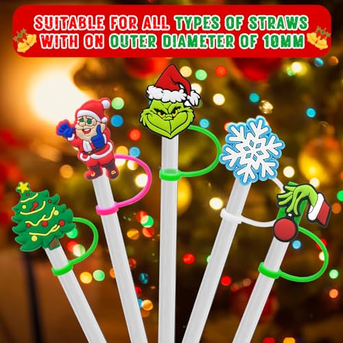 Christmas Straw Cover Caps for Stanley Cup - 5pcs Silicone Topper