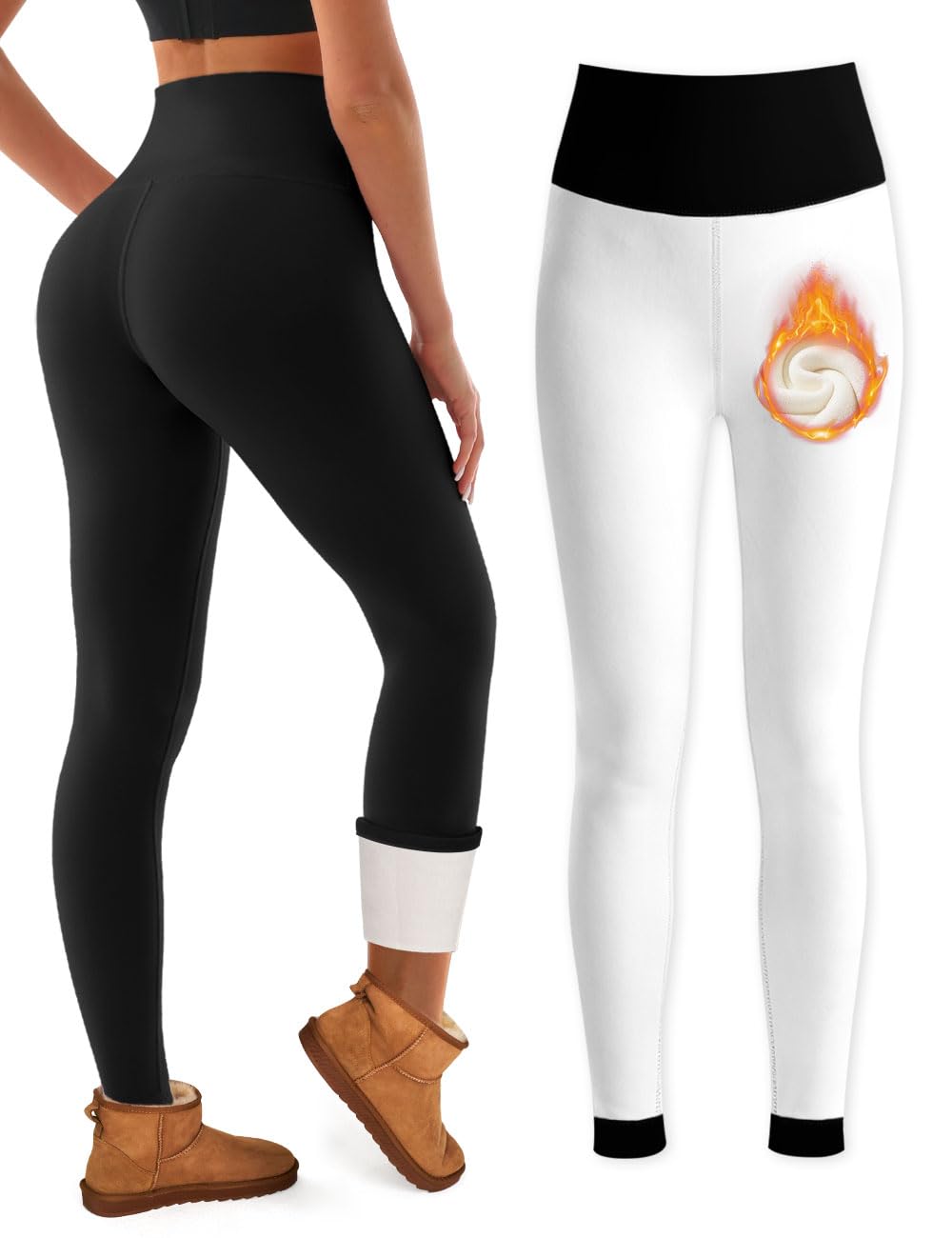 Bluemaple Fleece Lined Leggings Women High Waisted Tummy Control Thermal Warm Workout Hiking Yoga Pants for Cold Winter