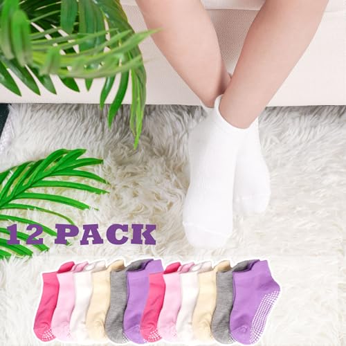 SkiBeaut 12 Pairs Toddler Non-Slip Socks with Grips for Girls & Boys 1-3T - Anti-Skid Kid Socks