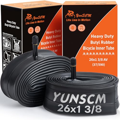 Heavy Duty 26x1 3/8 (37-590) Bike Inner Tube AV32mm Schrader Valve - 2 Pack