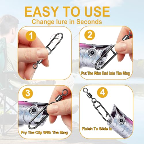 ENERHIKE 70Pcs Fishing Snaps & Barrel Swivels Set - High Strength Tackle for Saltwater & Freshwater