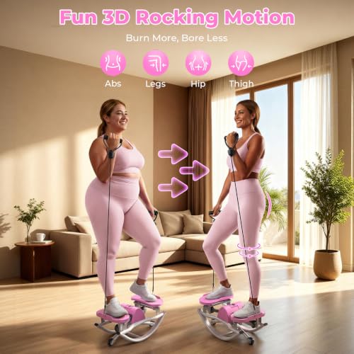 3D Rocking Stepper with Resistance Bands - Pink Mini Stepper