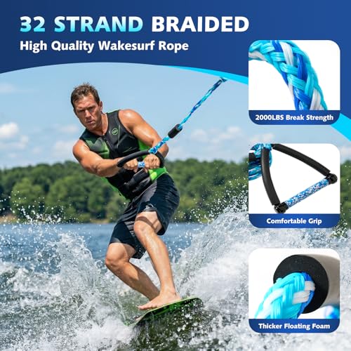 25 FT Wakesurf Rope with EVA Handle - Wavy Blue