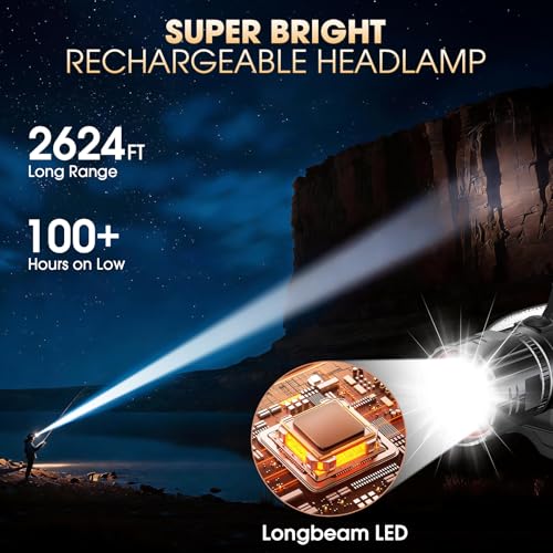 ATDOALL 2 Pack Rechargeable Headlamp - Super Bright LED, 800m Beam, 5 Modes, Type-C