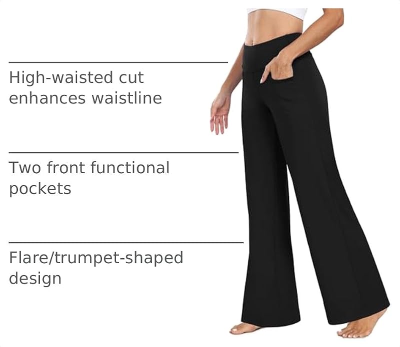 CADMUS High Waist Yoga Pants Women - Wide Leg with Pockets, 31" Inseam, Medium, Black