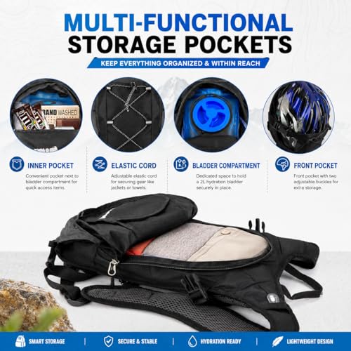 Hydration Backpack with 2L Bladder - Lightweight Black Pack