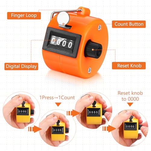 Bright Color 16 Pcs Hand Tally Clicker Counter 4-Digit Counting Aid