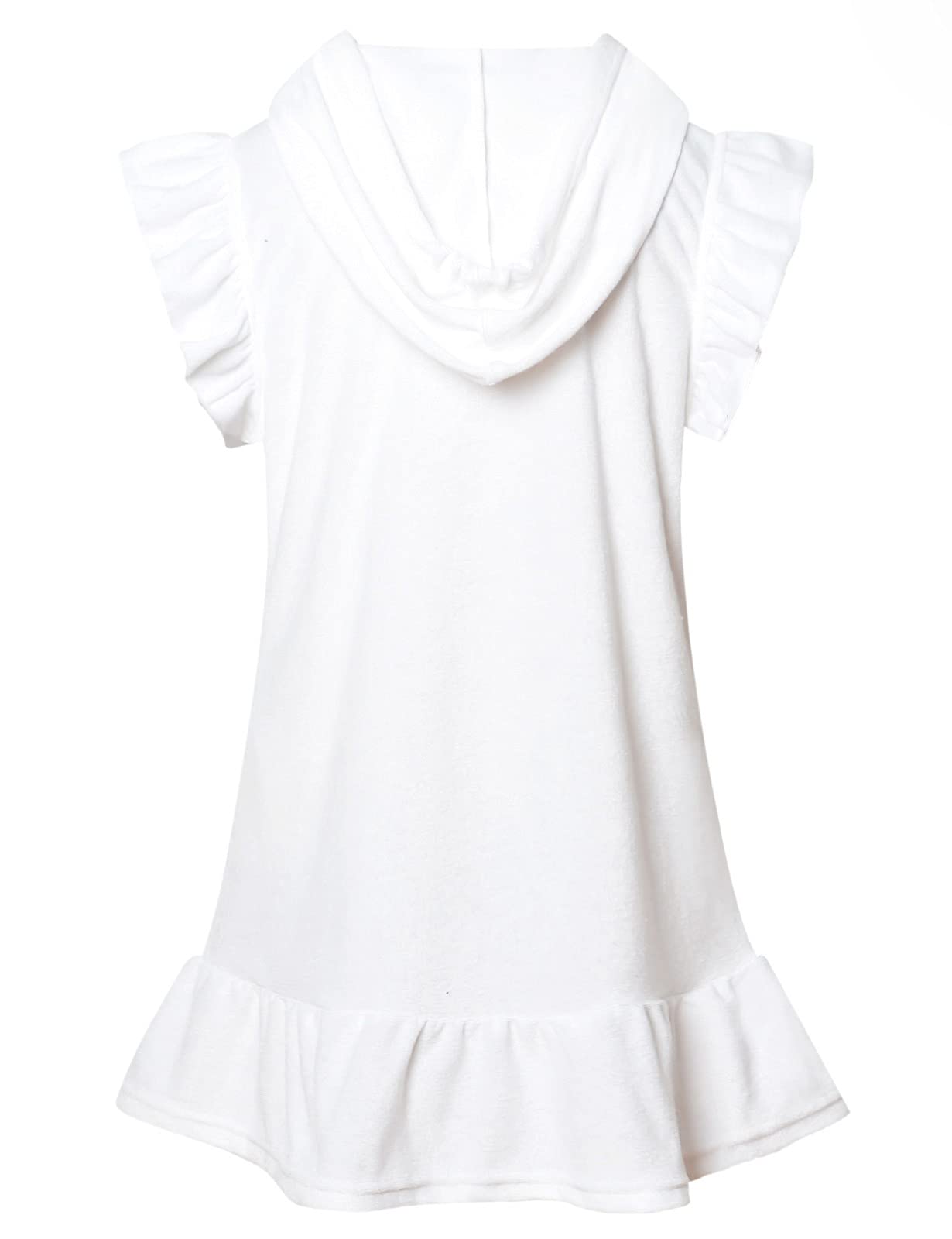 Perfashion Girls Swim Cover Up Beach Swimwear Coverup Flutter Sleeve Swimsuit Wraps with Zipper 6-7y White