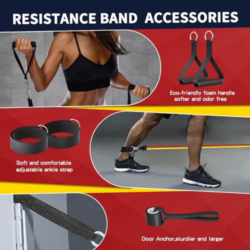 5-Level Resistance Bands Set with Handles - Natural Latex, 10-50 lbs