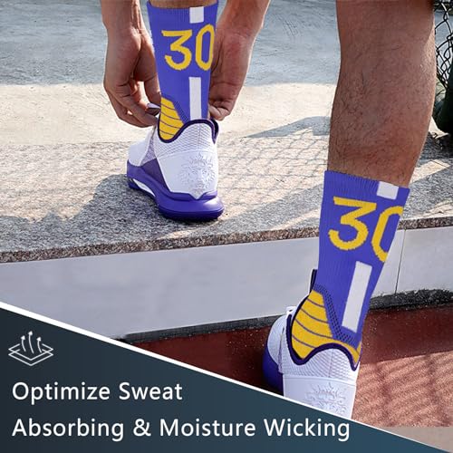 Basketball Socks - Compression Cushion Team Number Socks - Blue/White-30