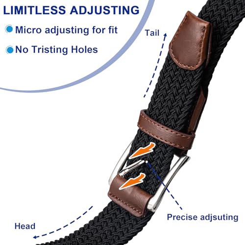 Stretch Belt for Men - Woven Adjustable Beige 32-36" Waist