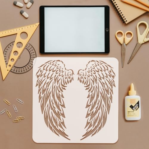 FINGERINSPIRE 4 PCS Angel Bird Wings Stencil with a Paint Brush 11.8x11.8 inch Large Angel Wings Stencil 4 Styles Dreamy Wings Pattern Templates for Painting on Wood Wall Furniture DIY Home Decor