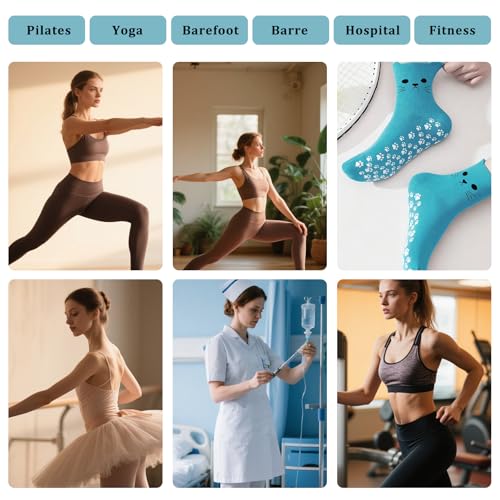Grippy Pilates Socks for Women - Cat Paw Non-Slip Socks - Blue