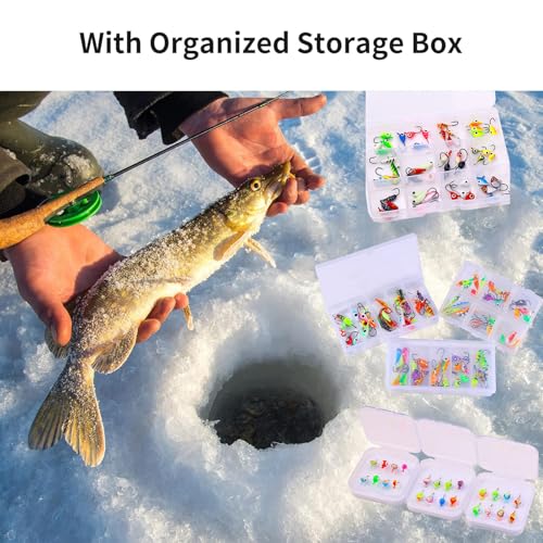 Ice Fishing Jigs Kit - 8 Piece Glow-in-the-Dark Lure Set