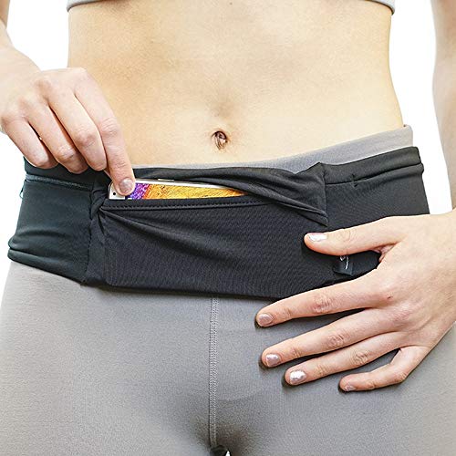 Adjustable Running Belt with 3 Pockets - Black/Black, S/M