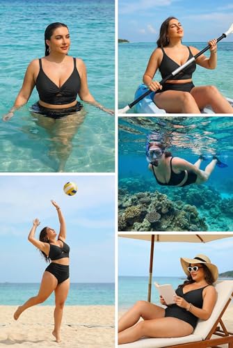 Daci Plus Size High-WWaisted Two-Piece Bikini Swimsuit – Black, 16 Plus