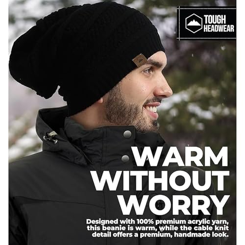 Ribbed Beanie Hat - Stretch Fit Knit Cap for Men & Women - One Size, Black