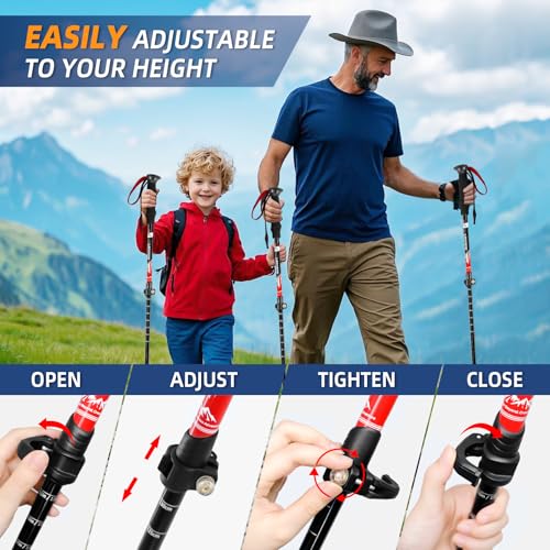 Croosseoutdoors Red Hiking Poles - Lightweight Adjustable Trekking Poles, 53in