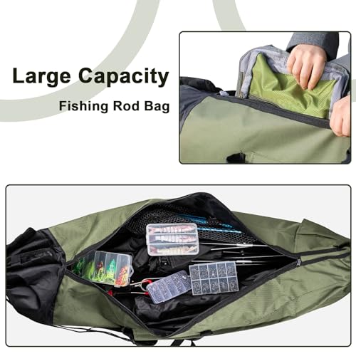 ReeMoo Fishing Rod Bag Holds 5 Poles Portable Foldable Reel Case