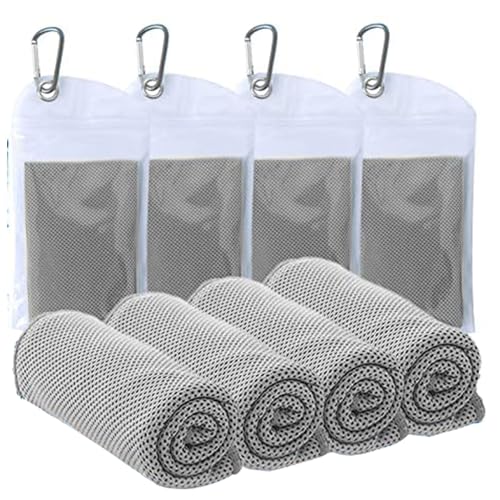 Cooling Towels - 4 Pack Gray, Instant Reusable Microfiber for Sports & Fitness