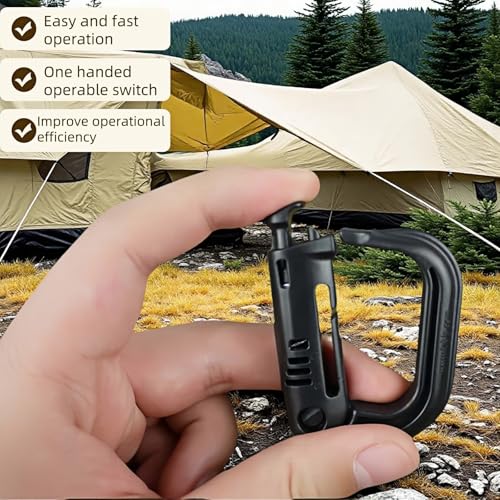 Tactical D-Ring Carabiner Set - 10-Pack Lightweight MOLLE Gear Clips