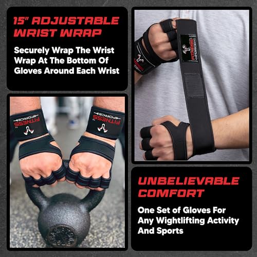 Ventilated Weight Lifting Gloves with Wrist Wraps - Black, Large