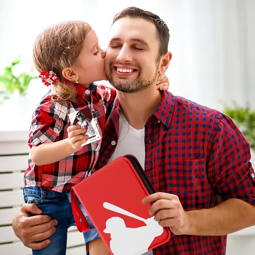 efunny Baseball Red 400-Pocket Card Binder with 50 Removable Sleeves – Waterproof 9x7in, 4 Pocket Organizer for Baseball Cards