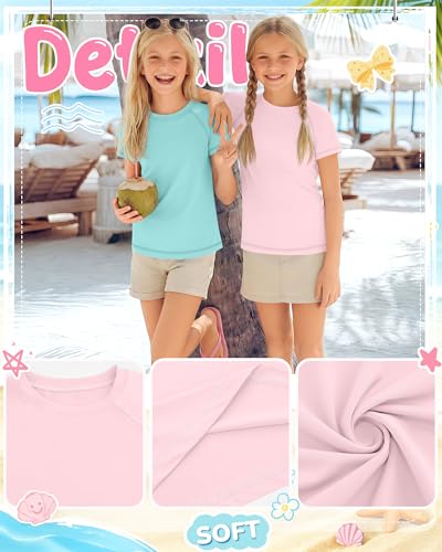 Girls UPF 50+ Rash Guard Swim Shirts - 4 Pack (11-12 Years)