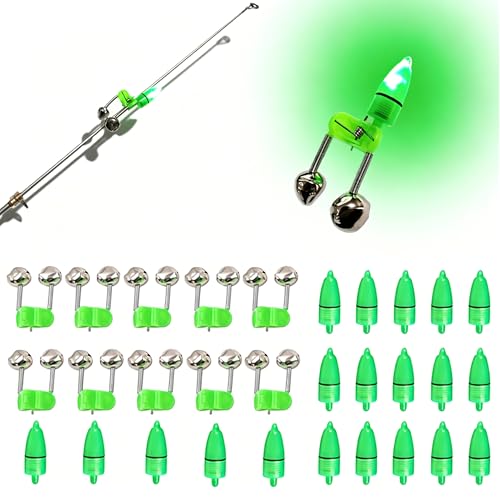 Fishing Bells with Lights - 30 Pcs Green Night Fishing Alarm Set