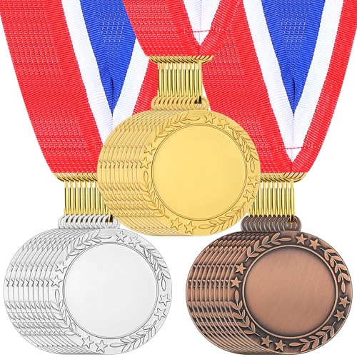 24 Pcs Blank Medals with Neck Ribbons for DIY Awards
