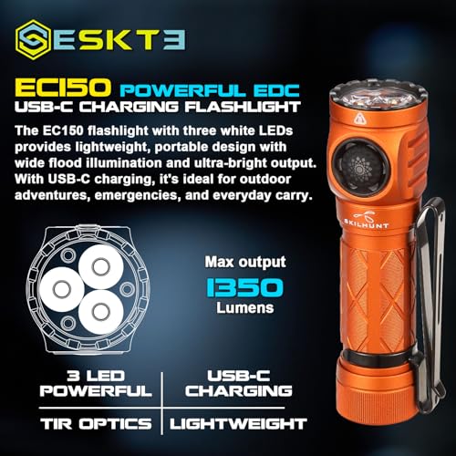EC150 USB-C Rechargeable Pocket Flashlight - 1350 Lumen High-CRI EDC Torch (Orange)