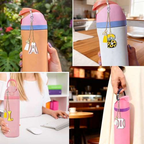 Personalized Initial Water Bottle Charm - Baseball Design - Large