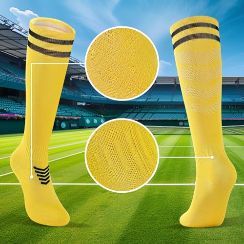 Kids Soccer Knee High Tube Socks - 6 Pairs, 9-12 Years, Multicolour